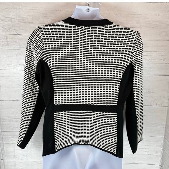 Ming Wang Large women black white check cardigan old money quiet luxury fall - Picture 2 of 8